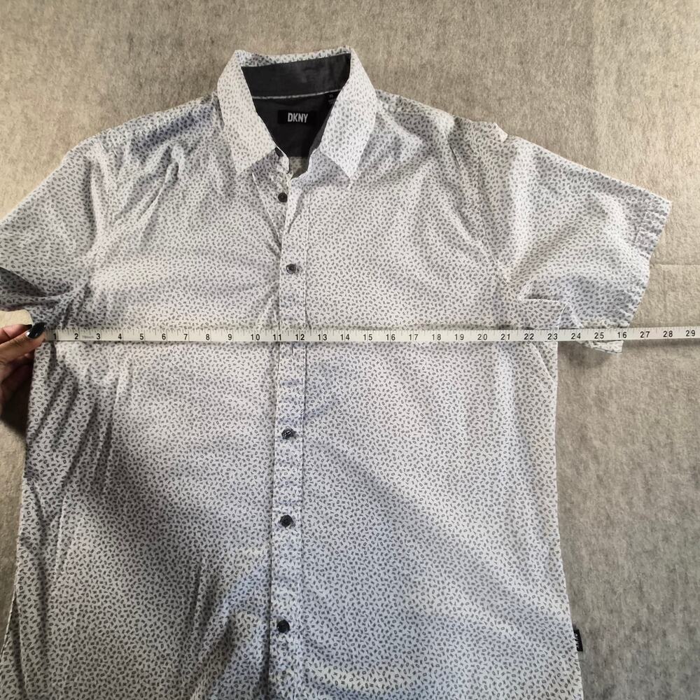 DKNY MENS WHITE W GREY LOGO PRINT BUTTON-UP SHORT SLEEVE SHIRT XL - Picture 5 of 10